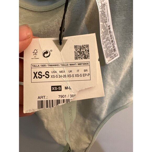 NWT ZARA green terrycloth one shoulder body suit size XS/S - Picture 3 of 6